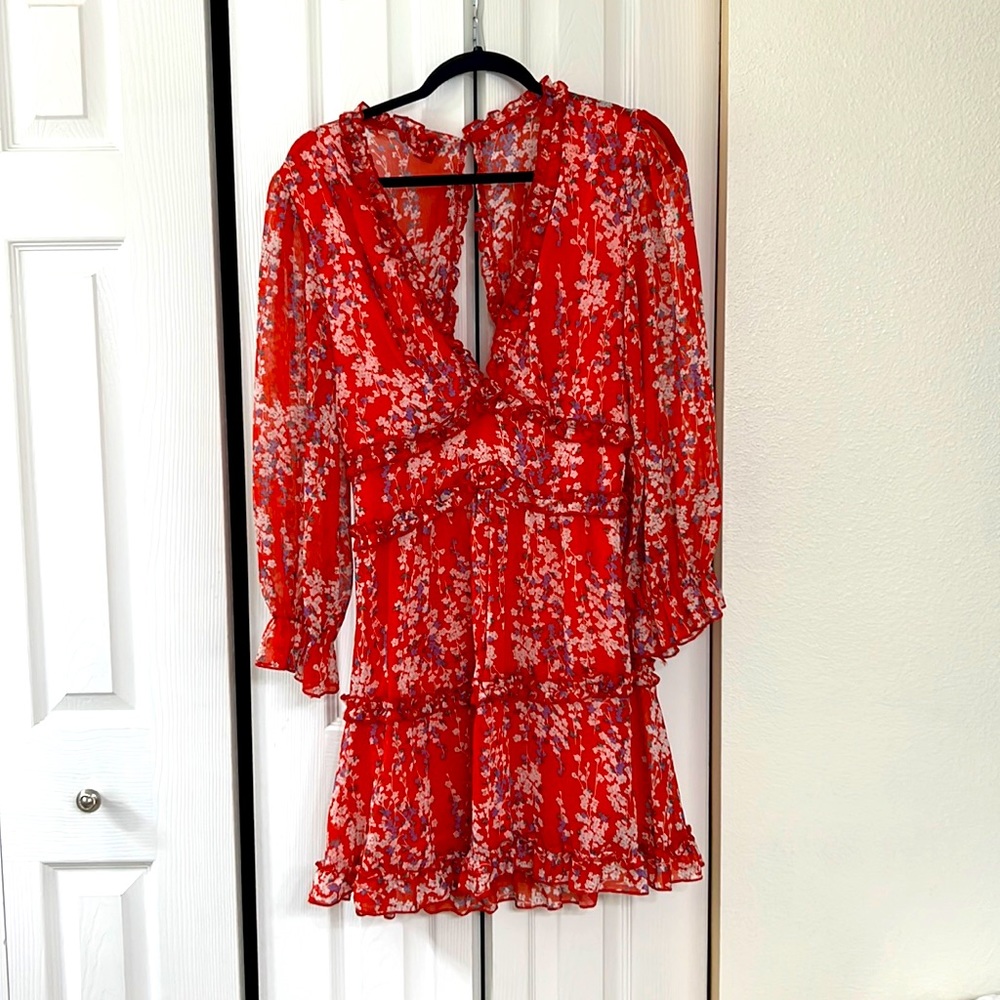 Red floral chiffon dress
